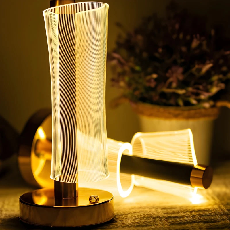 Lampe de bureau LED illusion 3D sur un bureau minimaliste