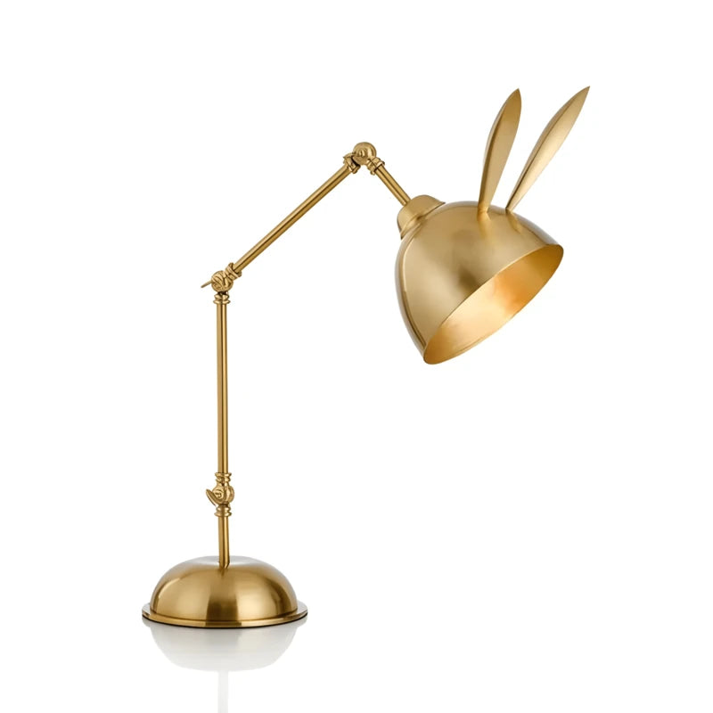 Lampe de bureau design lapin doré sur fond blanc