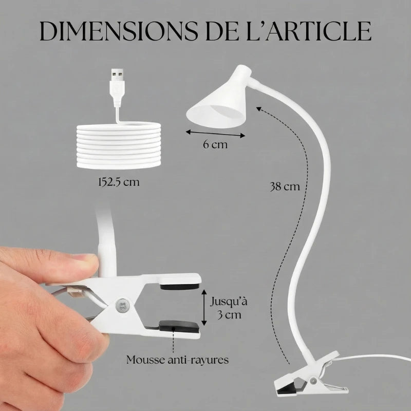 Dimensions de la Lampe de Bureau LED à Pince Lumia