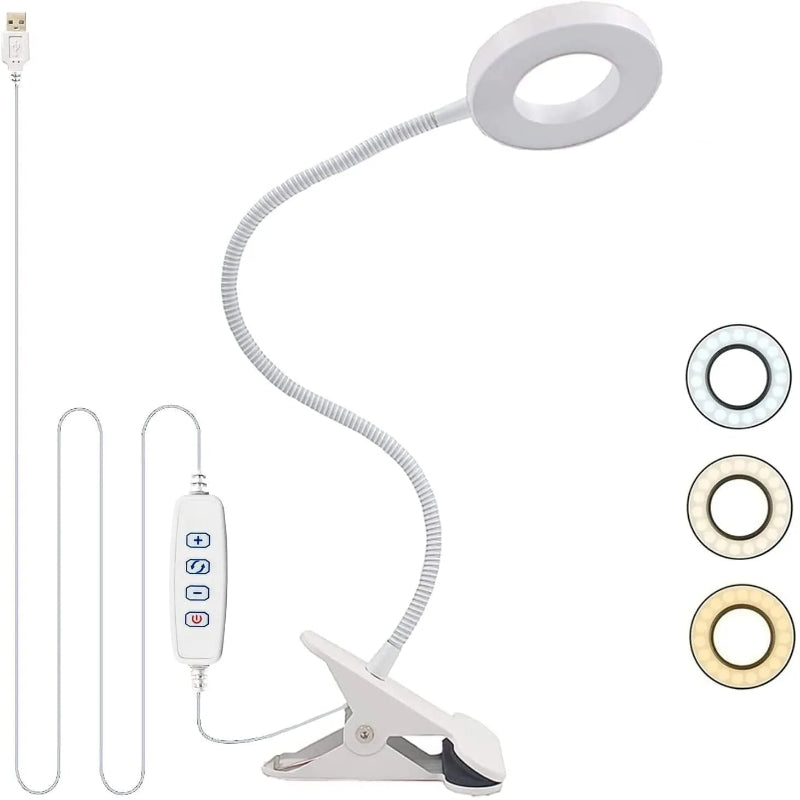 Lampe de Bureau LED USB Col de Cygne à Pince blanche