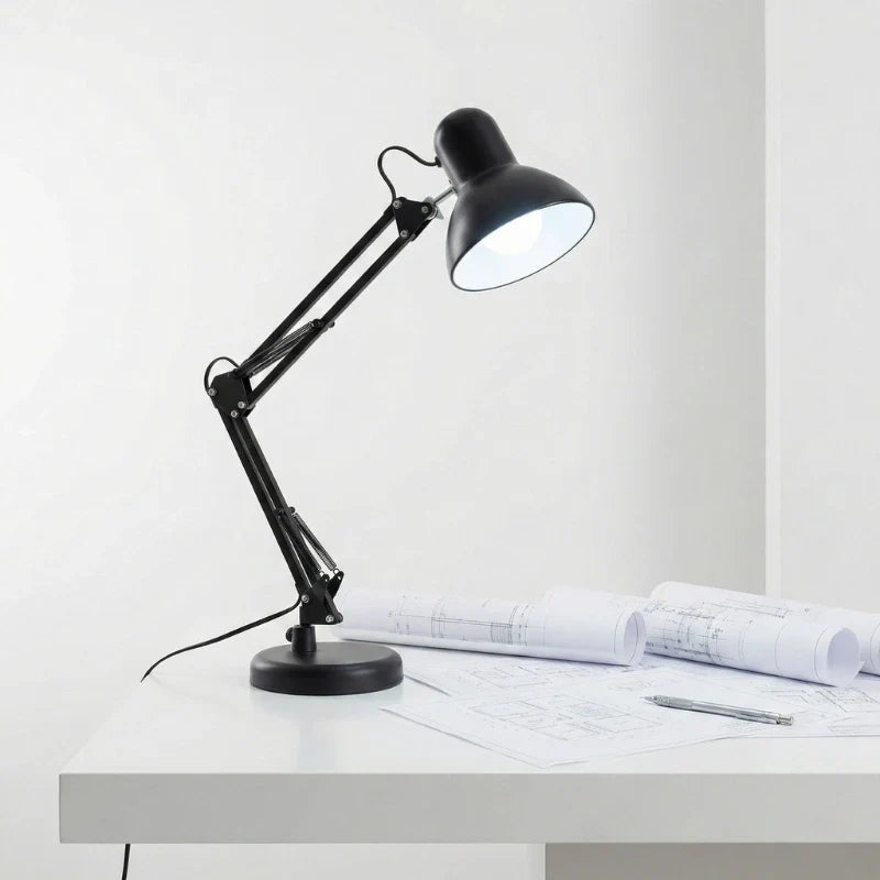 Lampe de bureau articulée noire sur un bureau blanc Image