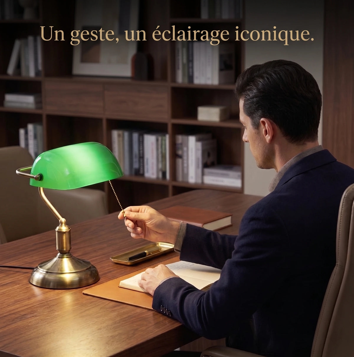 Allumage de la Lampe de Bureau Vintage Banquier