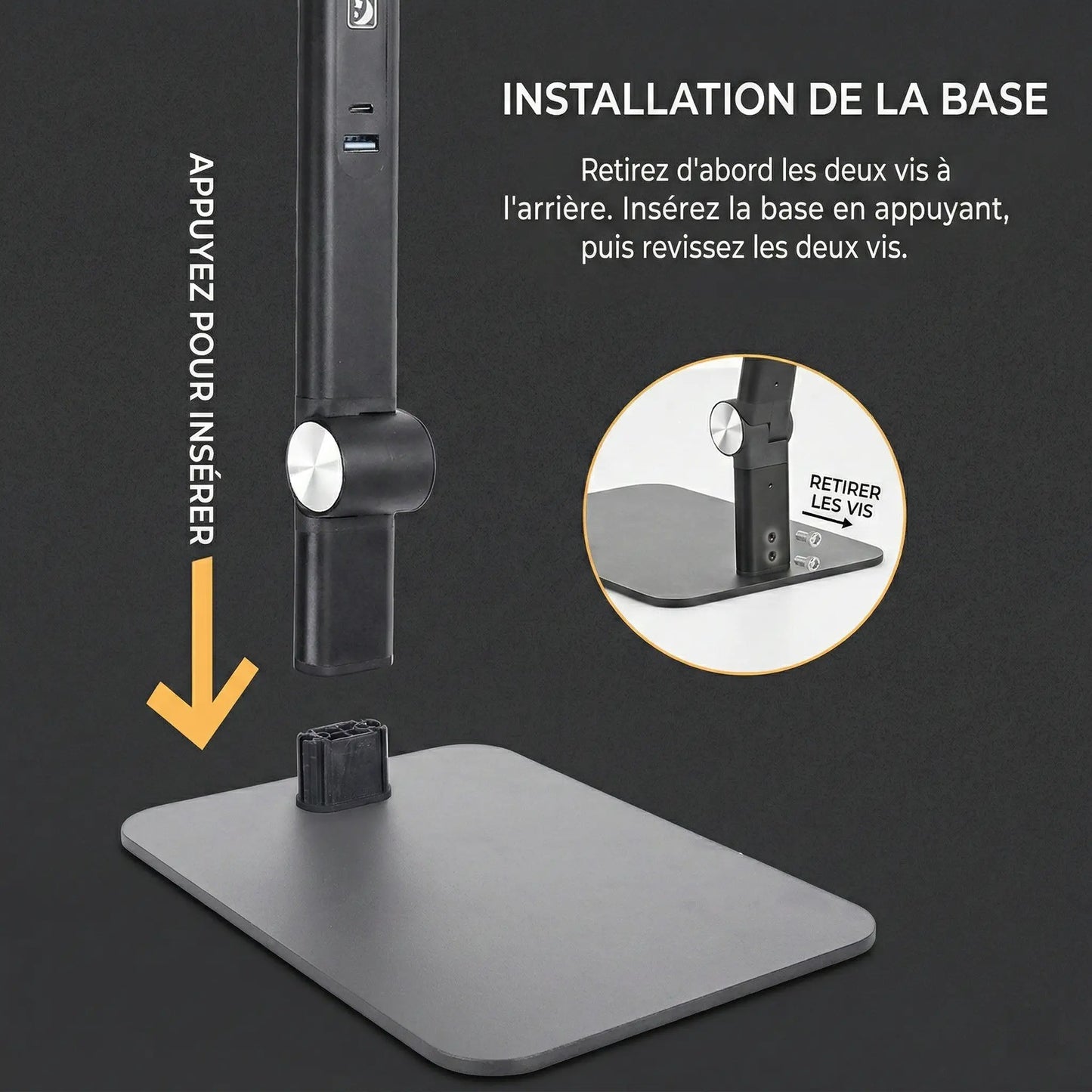 Installation de la base de la Lampe de Bureau Anneau LED