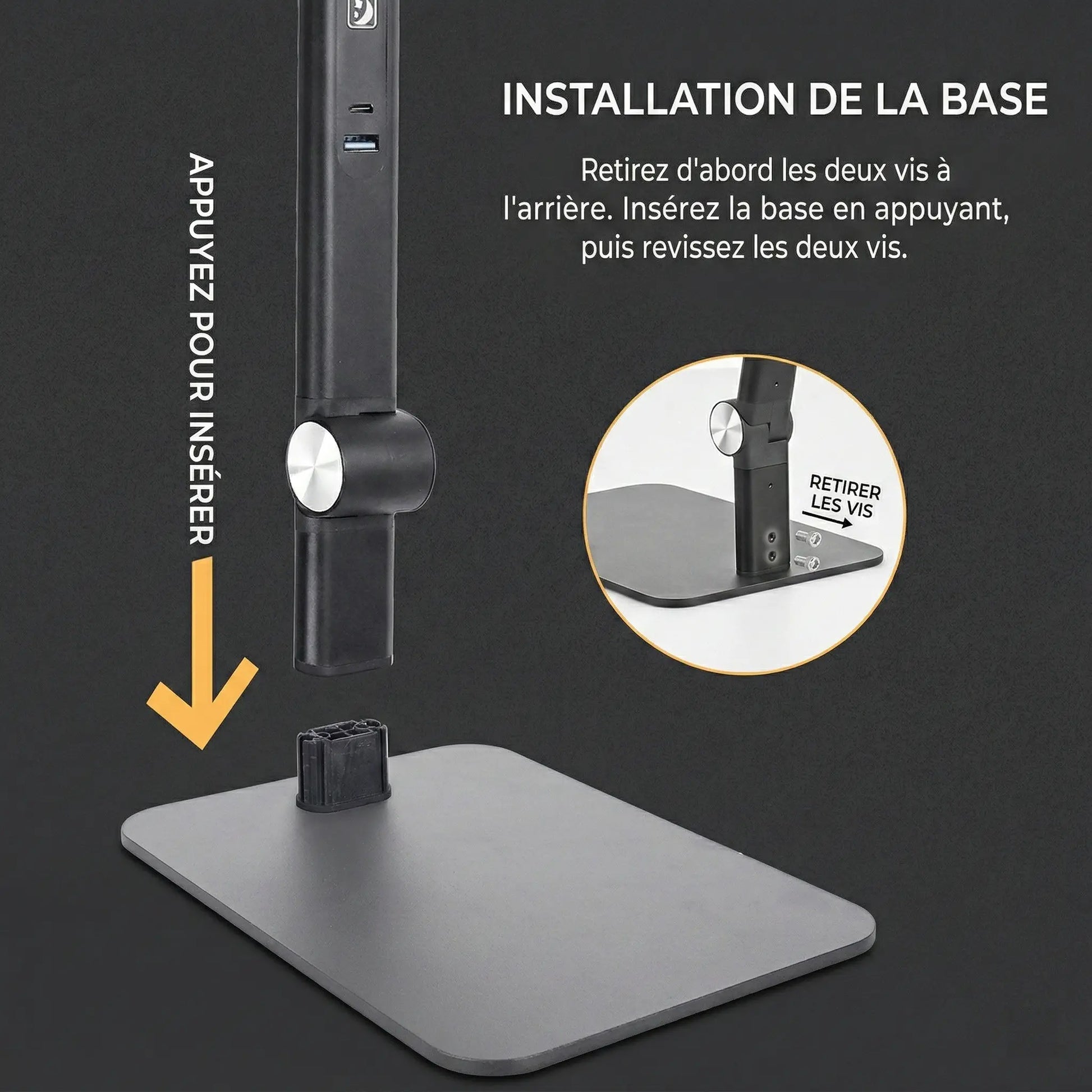 Installation de la base de la Lampe de Bureau Anneau LED