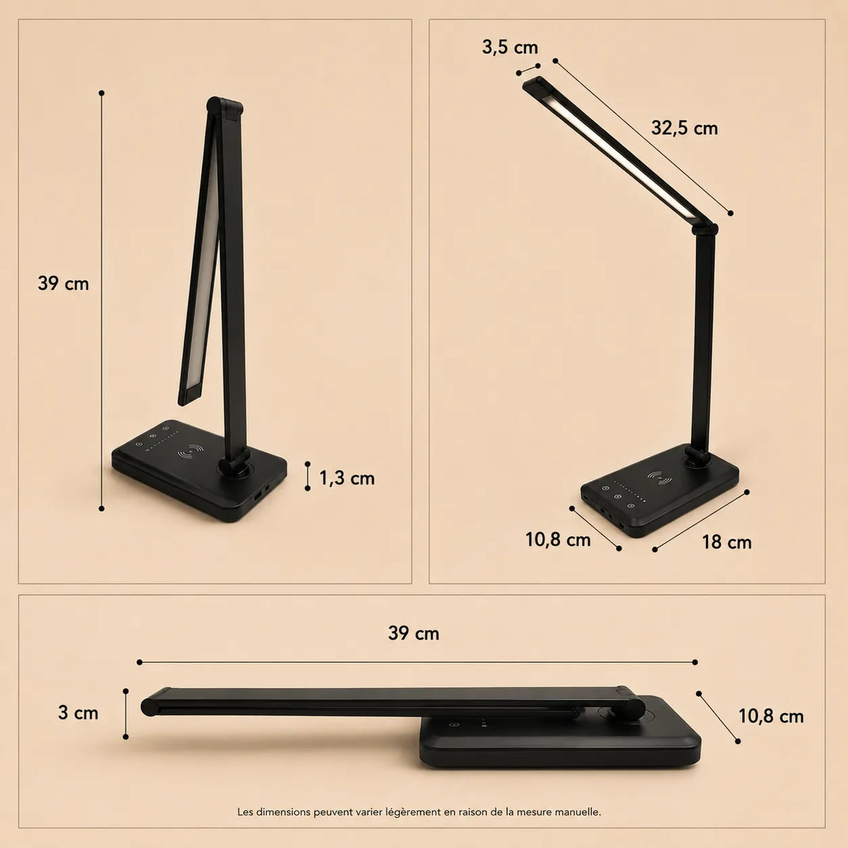 Dimensions de la lampe de bureau led lumenia
