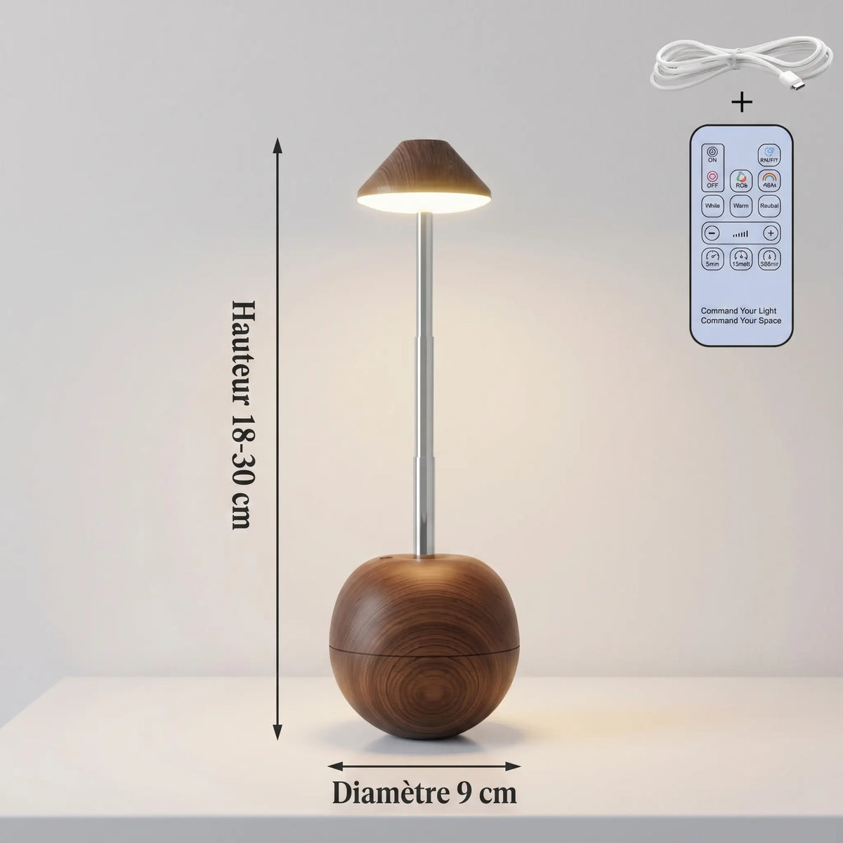 Dimensions de la Lampe de Bureau Inclinable LED en Bois