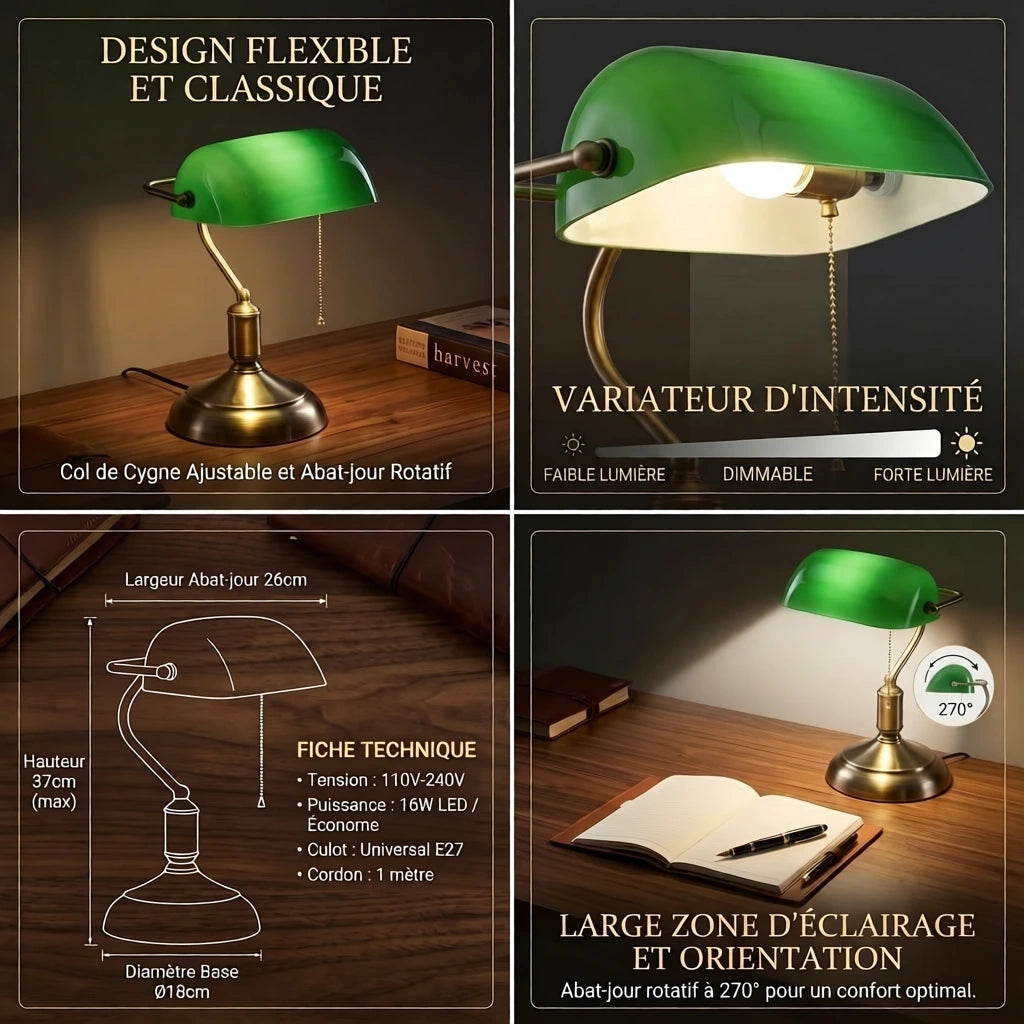 Fiche technique de la Lampe de Bureau Vintage Banquier