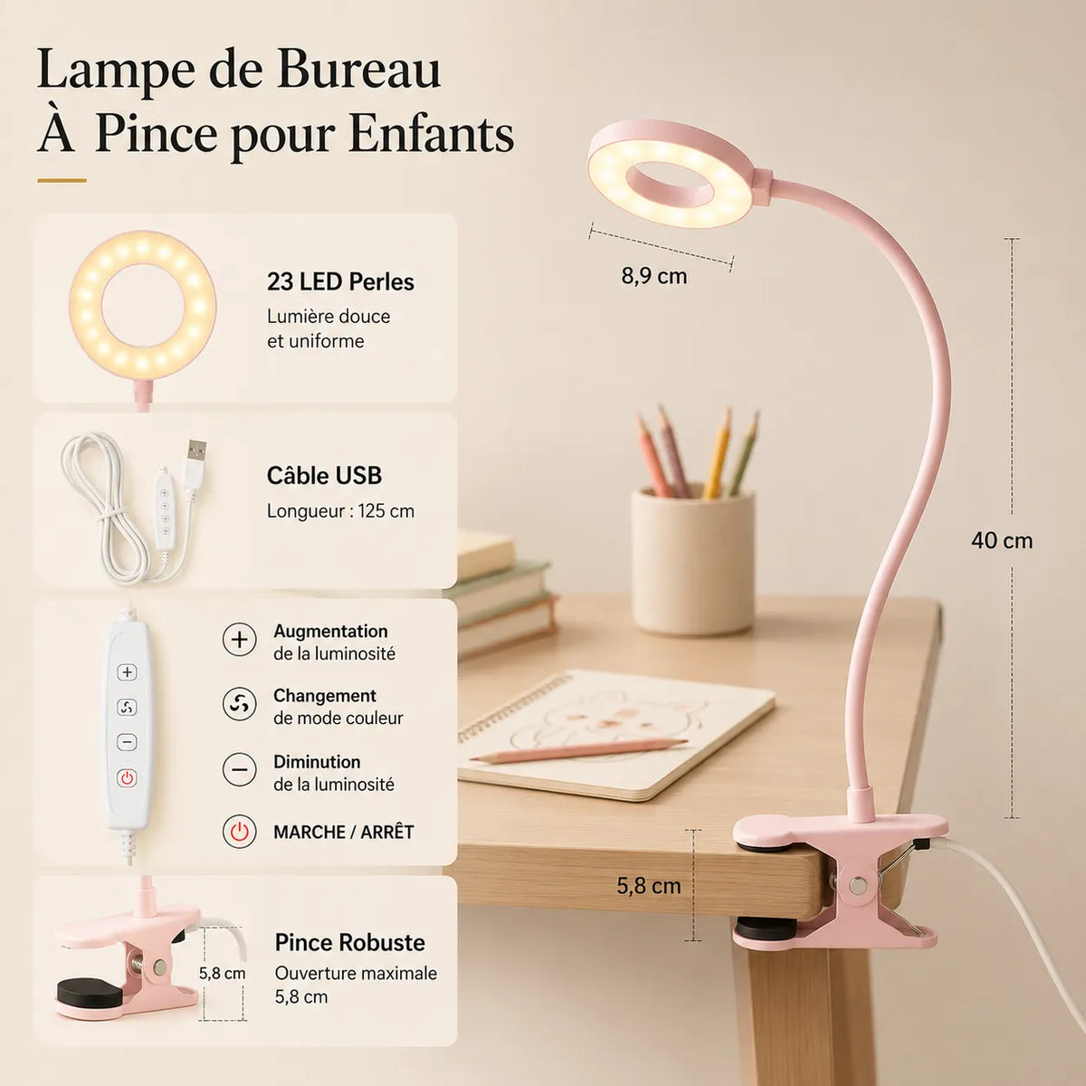 Lampe de Bureau À Pince pour Enfants