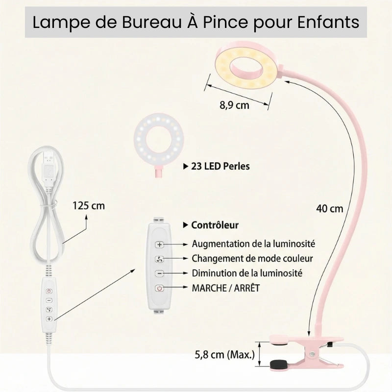 Fiche technique de la Lampe de Bureau À Pince pour Enfants