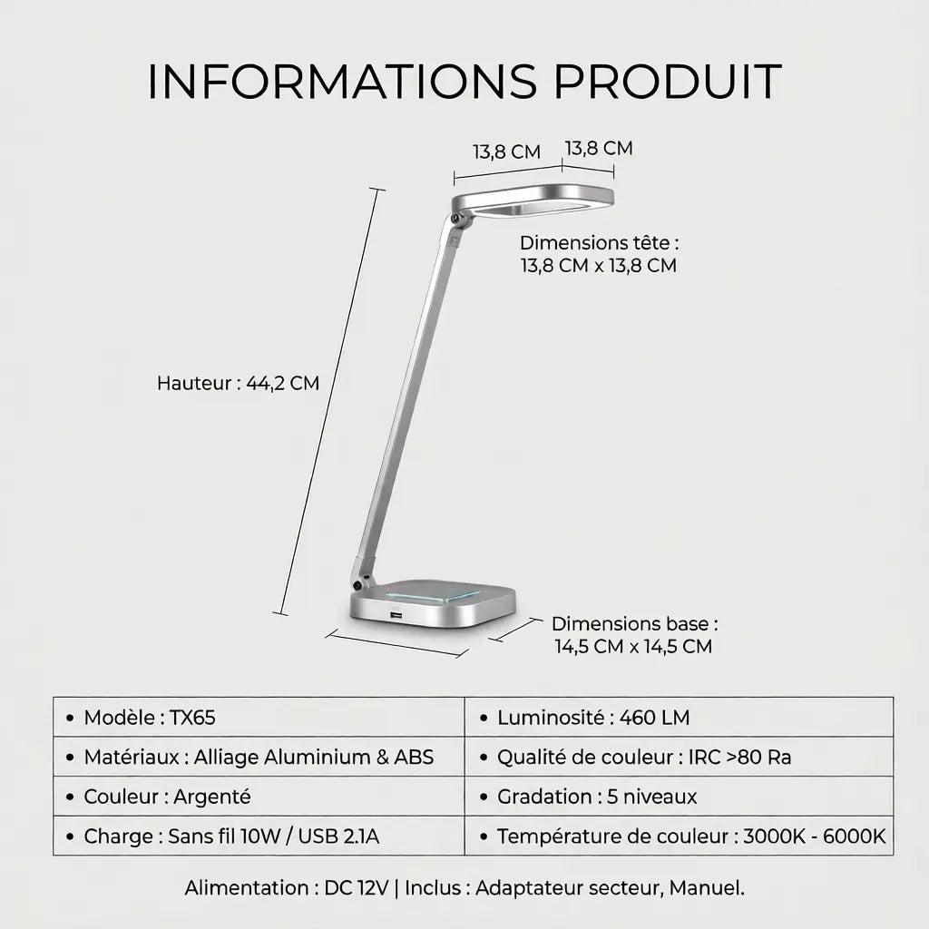 Fiche technique de la Lampe de Bureau LED Apex