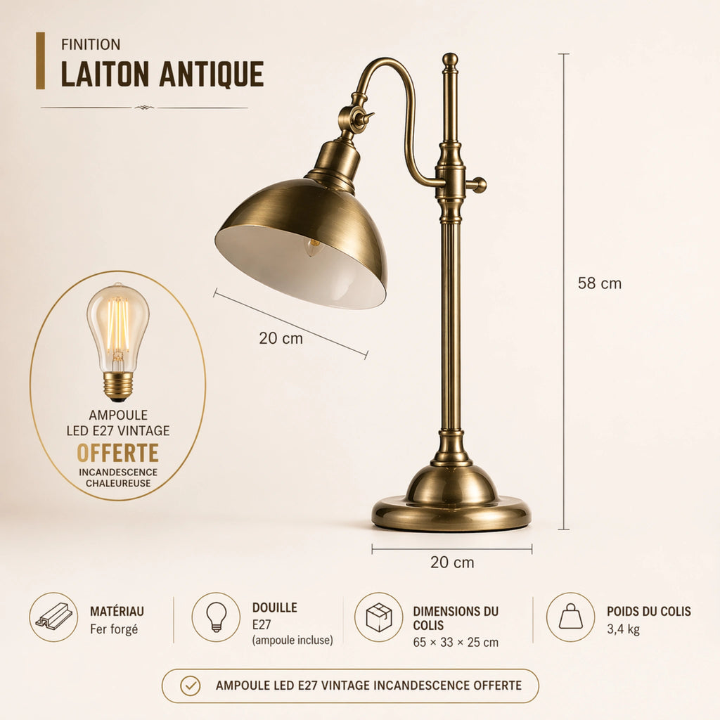 Lampe de Bureau Vintage en Laiton