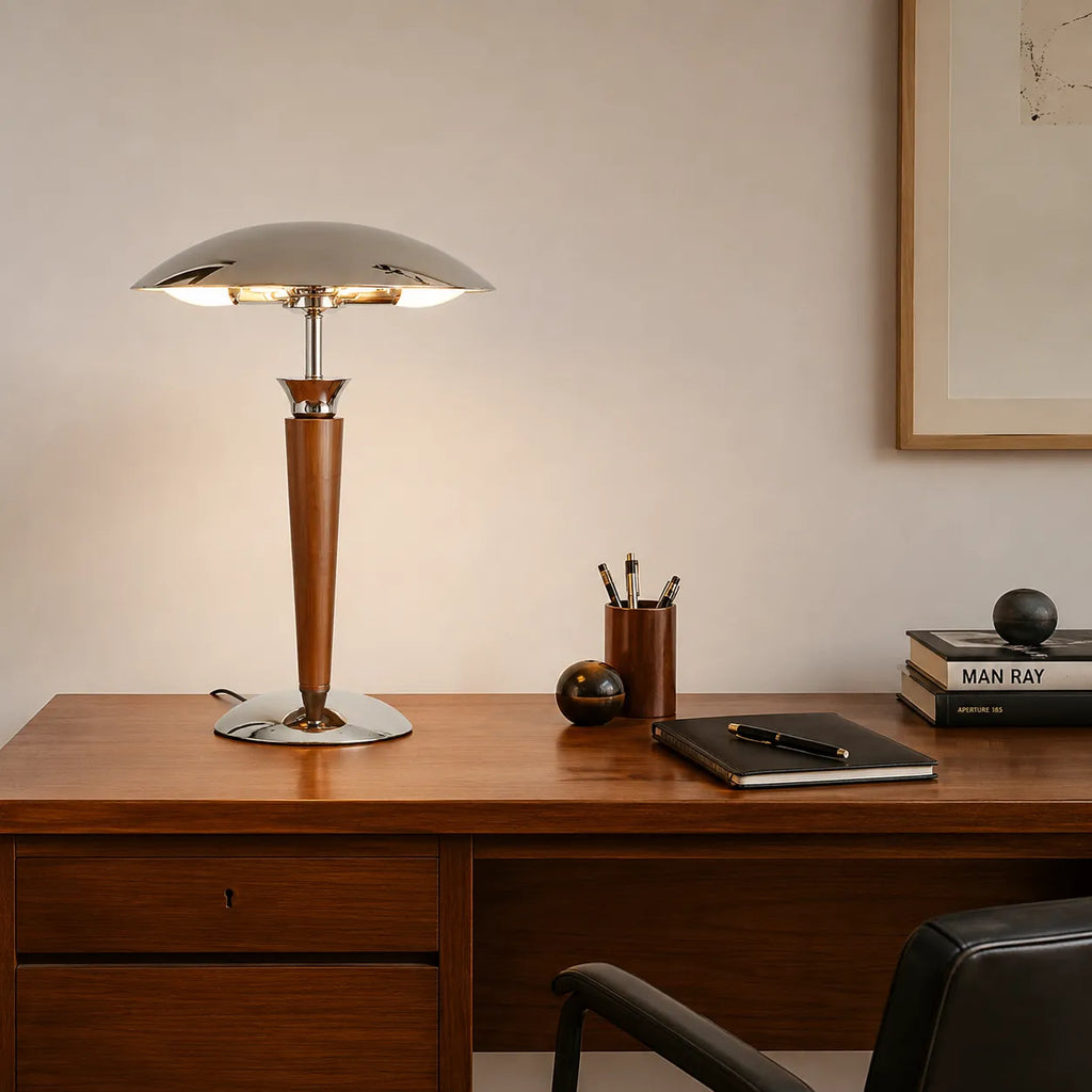 Lampe de Bureau Vintage Bois & Chrome