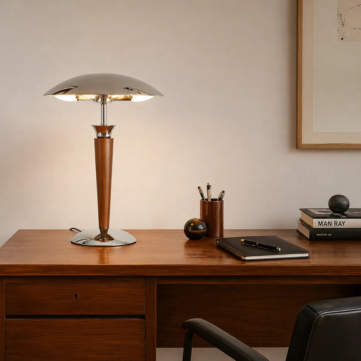 Lampe de Bureau Vintage Bois & Chrome