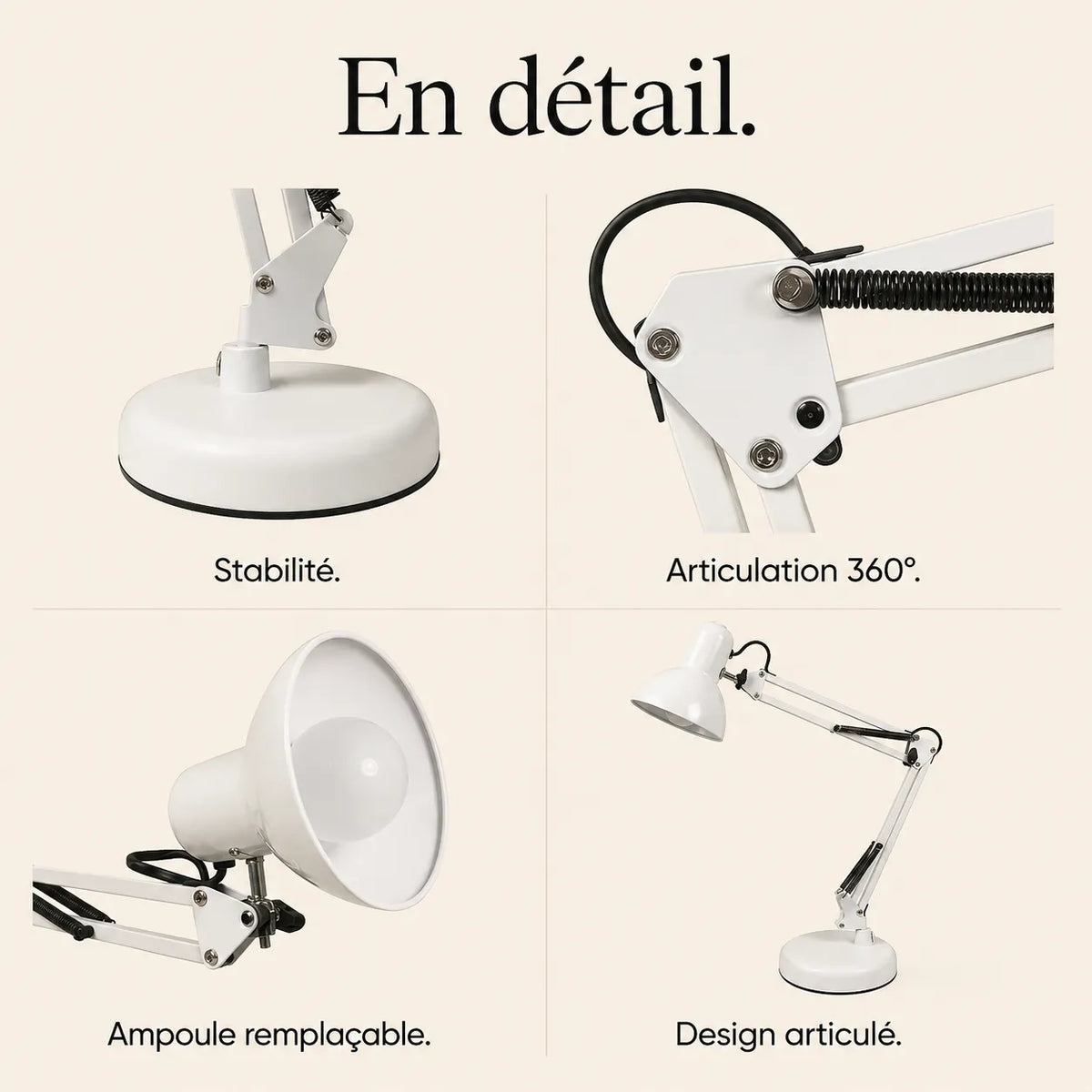 Lampe de Bureau Articulée Blanche