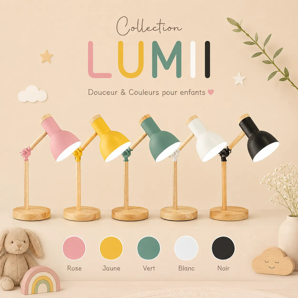 Lampe de Bureau LED Bois Colorée Fille/Garçon