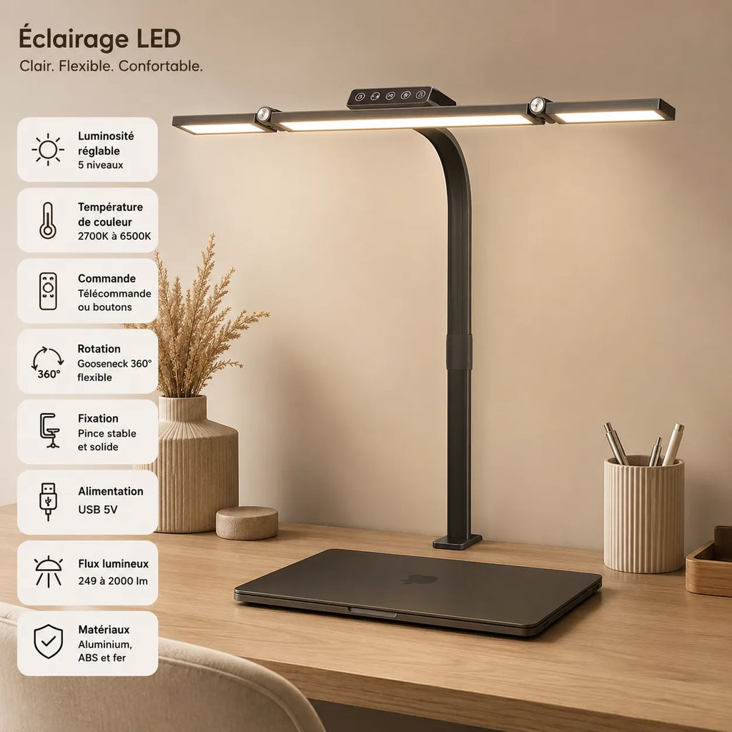 Lampe de Bureau LED à Pince Tactile