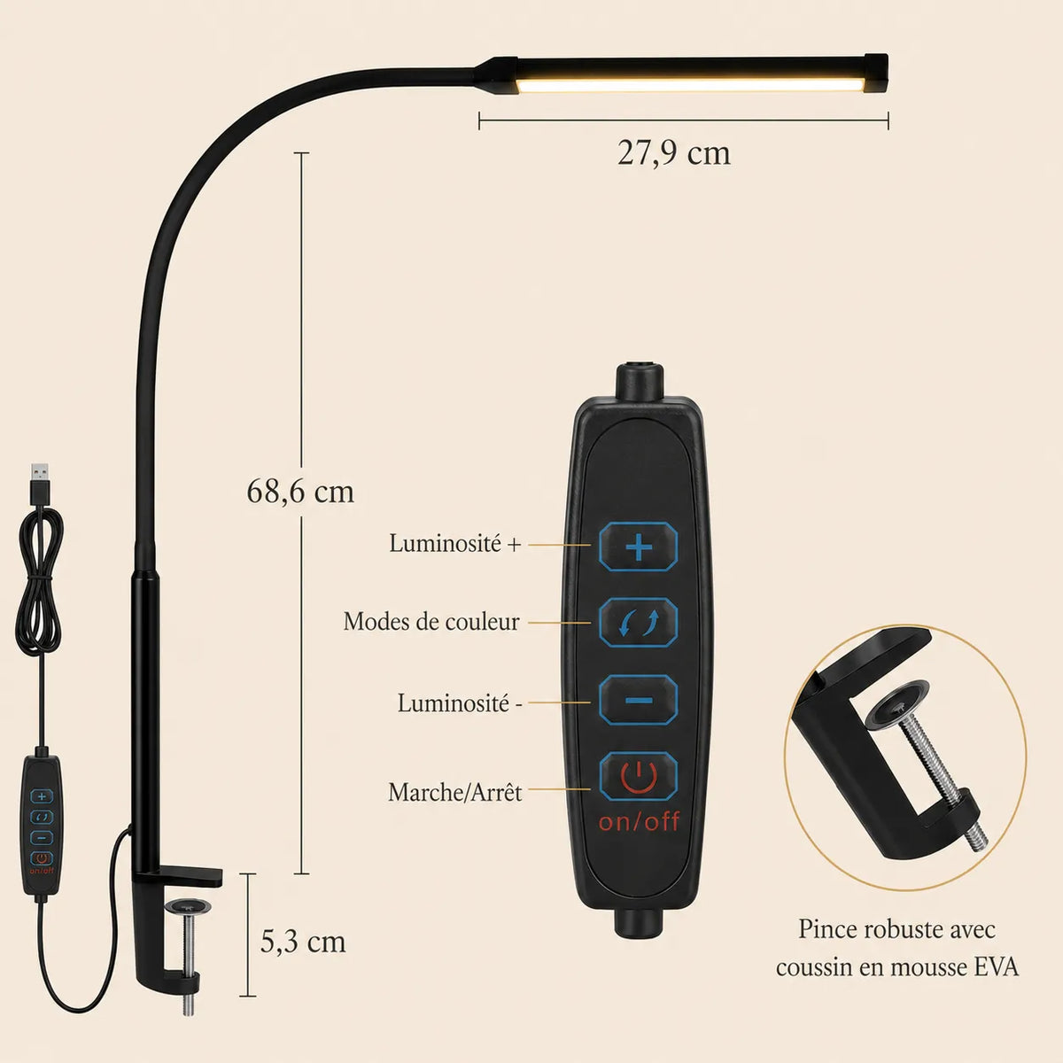 Lampe de Bureau LED à Pince Flexible