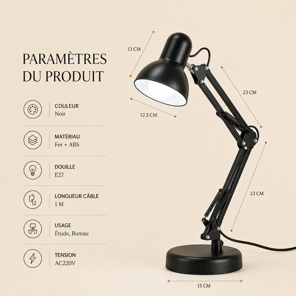 Lampe de Bureau Articulée Noire