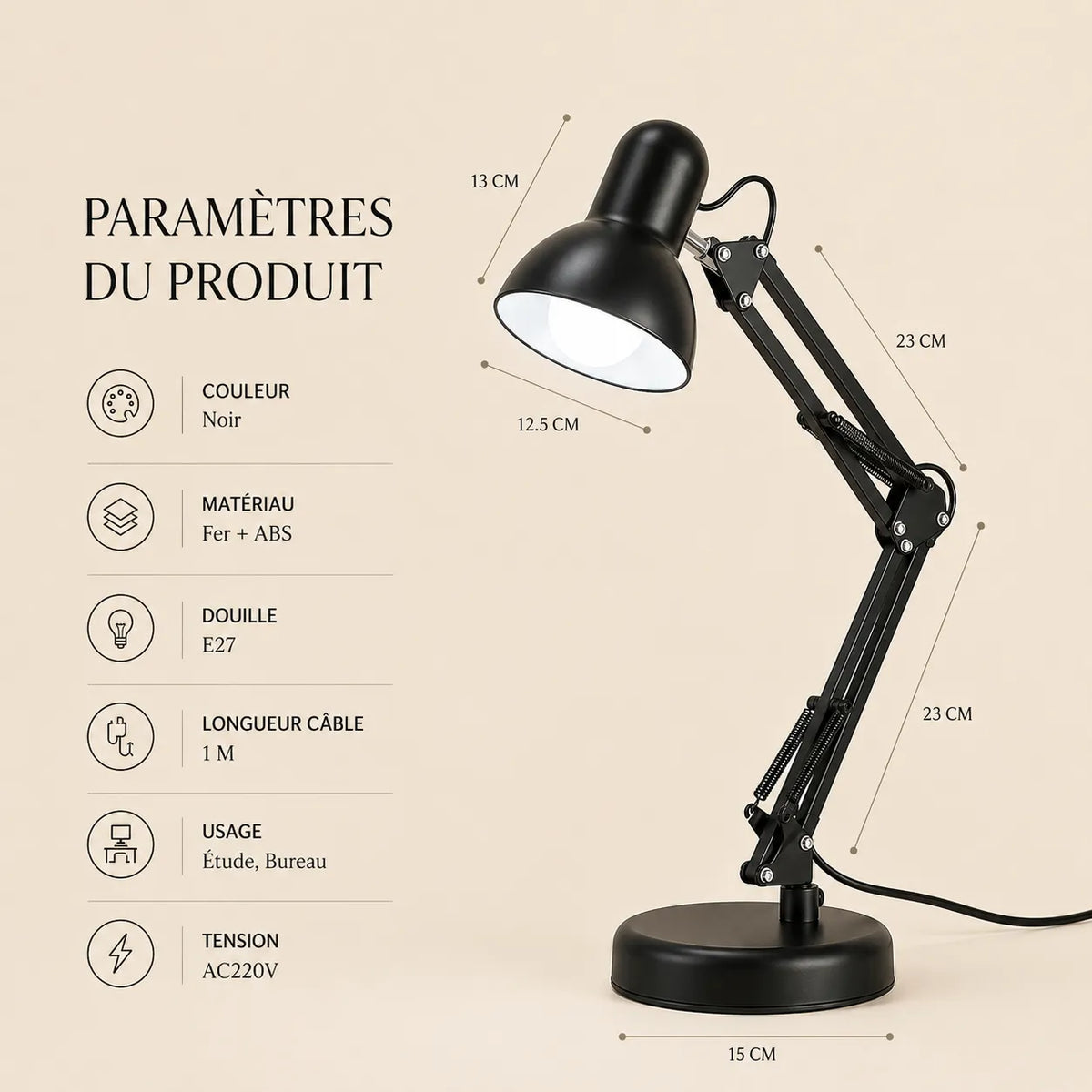 Lampe de Bureau Articulée Noire