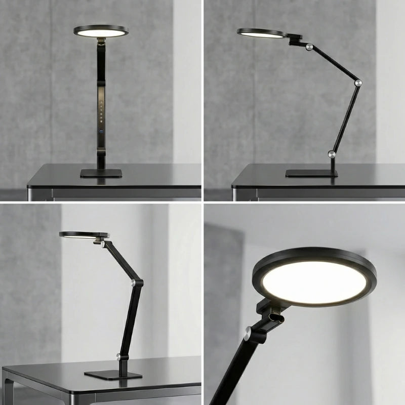 Lampe de Bureau Articulée 135° au-dessus d'un bureau, quatre angles de vue