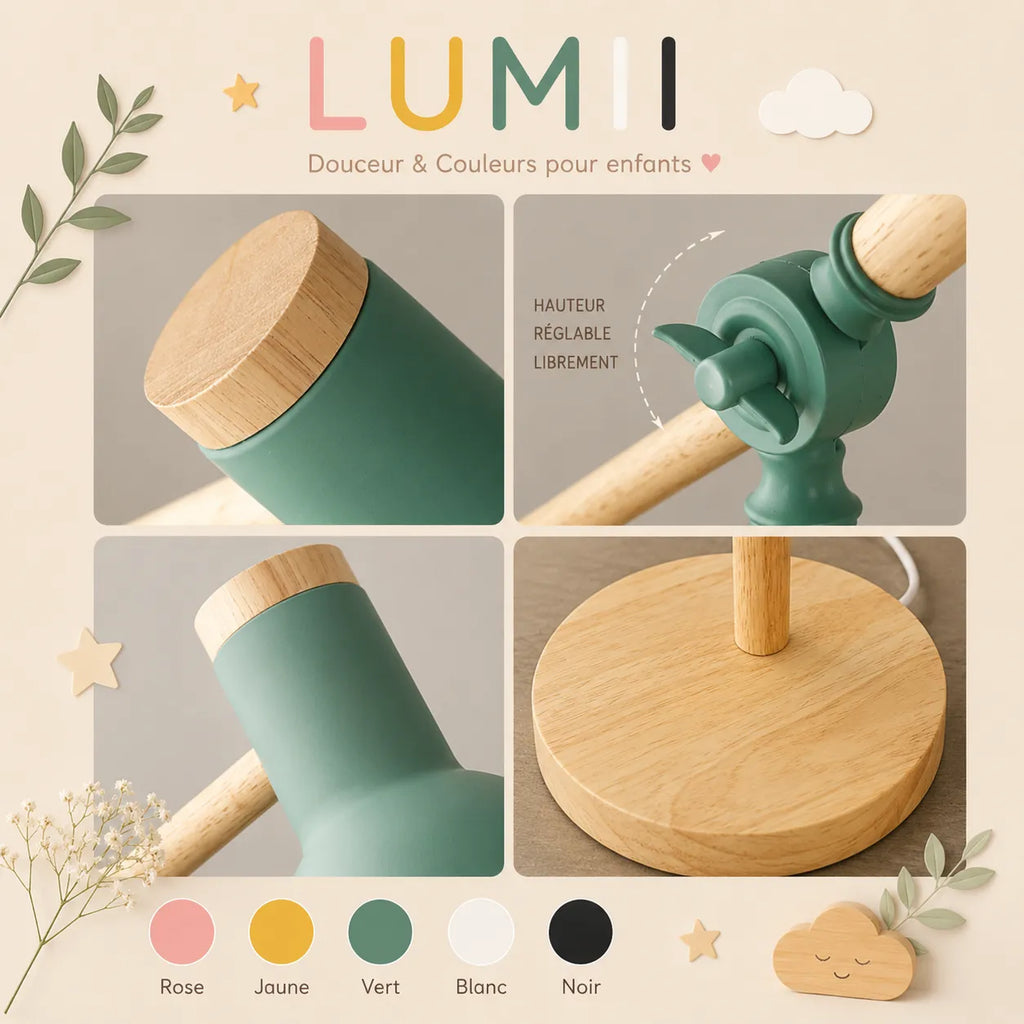 Lampe de Bureau LED Bois Colorée Fille/Garçon