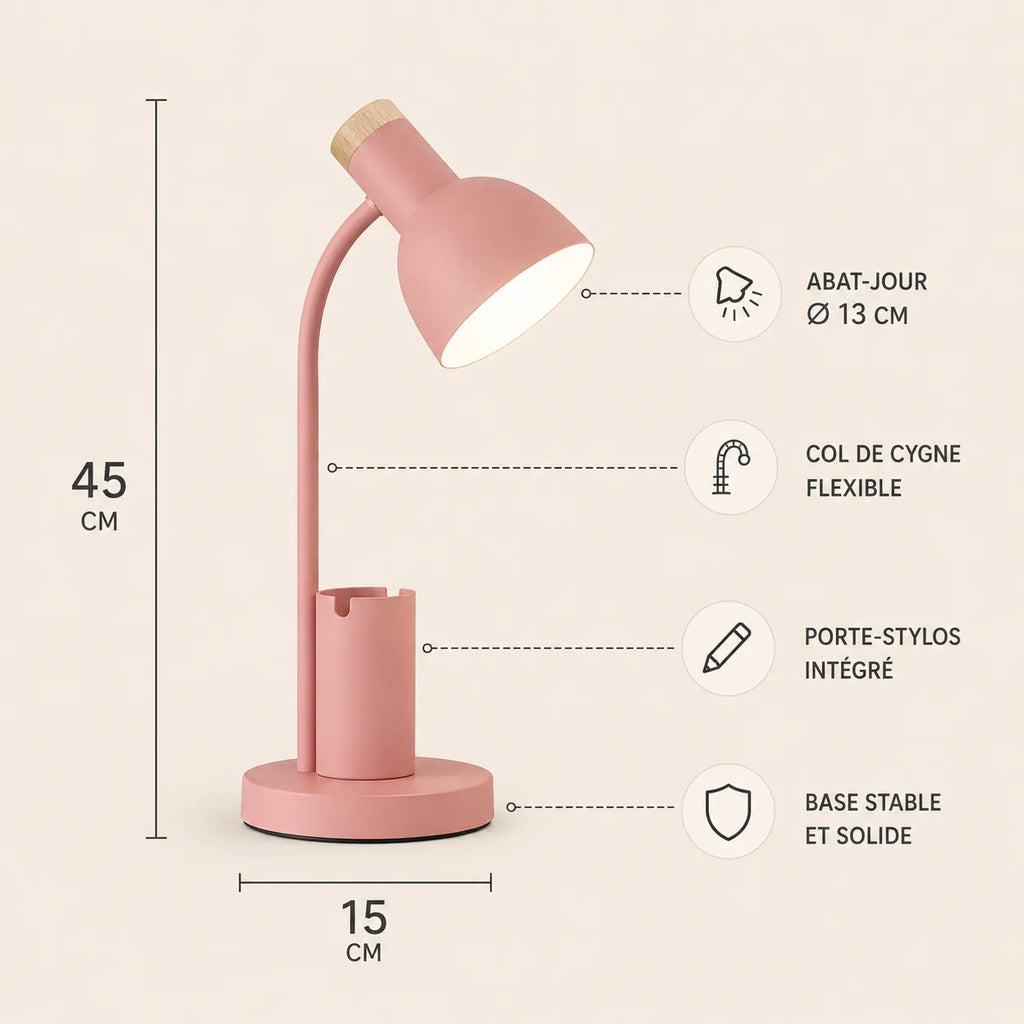 Lampe bureau pastel minimaliste avec espace de rangement