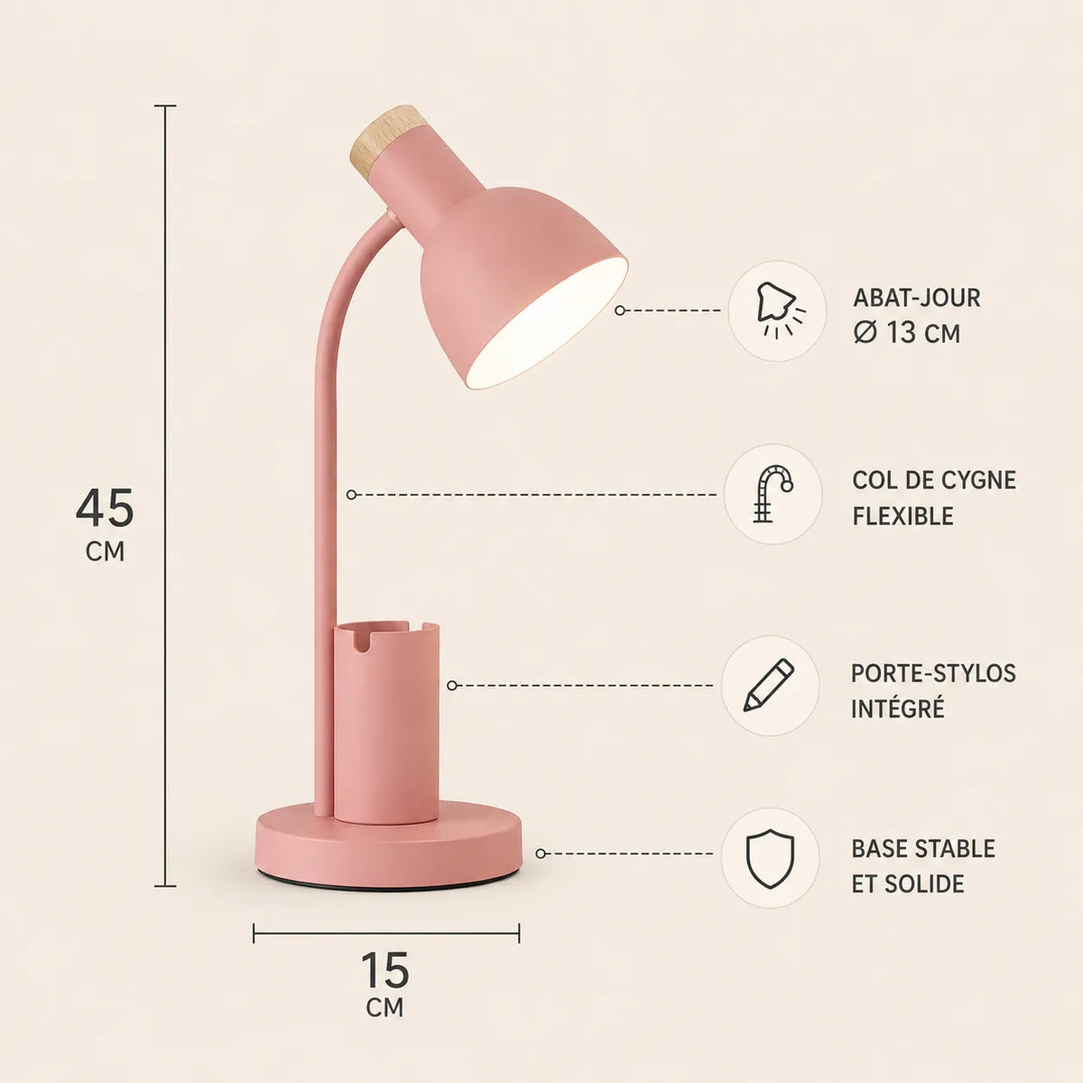 Lampe bureau pastel minimaliste avec espace de rangement