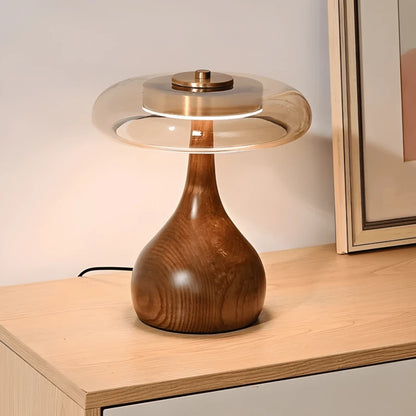 Lampe de Bureau Vintage Verre & Bois sur une commode en bois clair