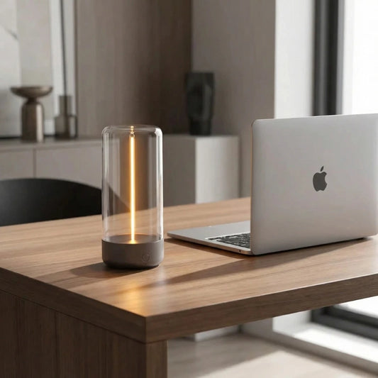 Lampe de Bureau à Filament LED Magnétique sur un bureau en bois clair