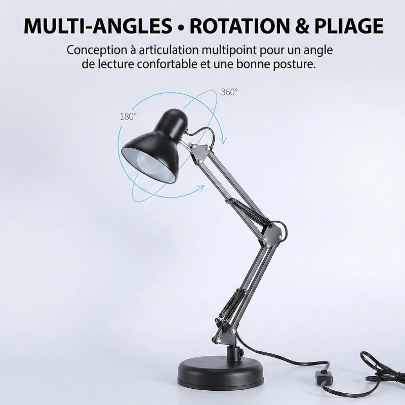 Multi-angles qu'offre la Lampe de Bureau Architecte sur Pied Acier