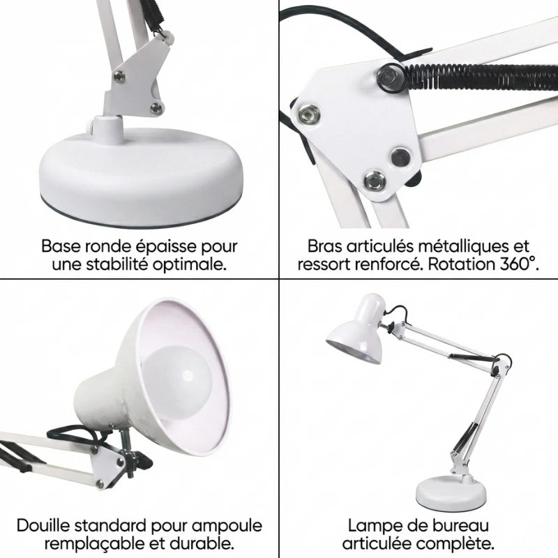 Fiche technique de la Lampe de Bureau Articulée Blanche