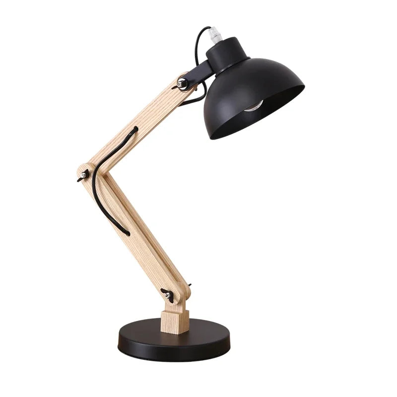 Lampe de Bureau Articulée en Bois sur fond blanc