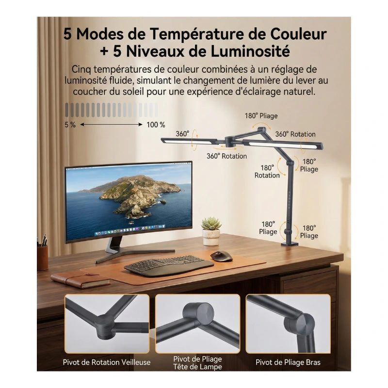 Fiche de la Lampe de Bureau Articulée à Pince Métallique 