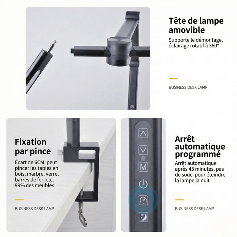 Deuxième fiche de la Lampe de Bureau Articulée à Pince Métallique 