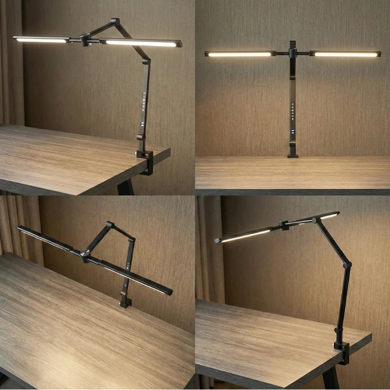 Quatre angles de vue de la Lampe de Bureau Articulée à Pince Métallique 