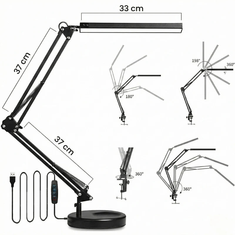 Dimensions de la Lampe de Bureau Articulée en Métal 