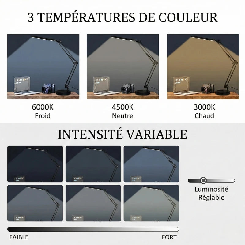 Températures de couleur de la Lampe de Bureau Articulée en Métal