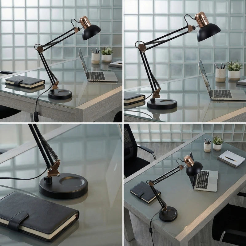 Angles différents de la Lampe de Bureau Articulée Vintage sur un bureau 