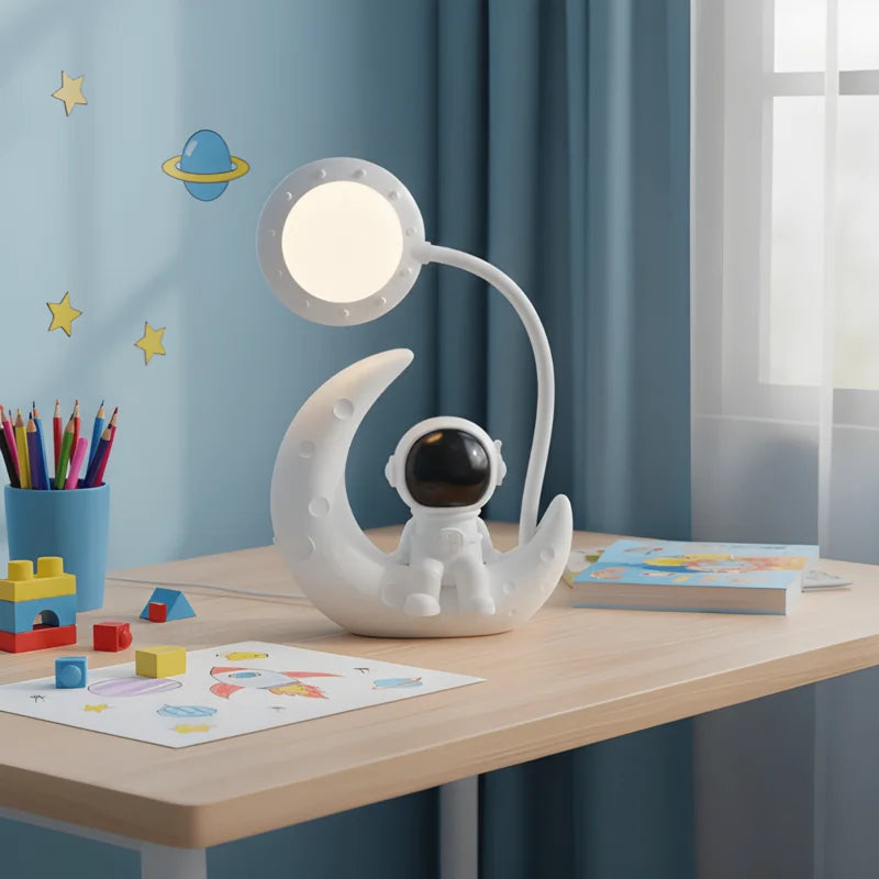 Lampe de Bureau Enfant Astro-Lune sur un espace en bois