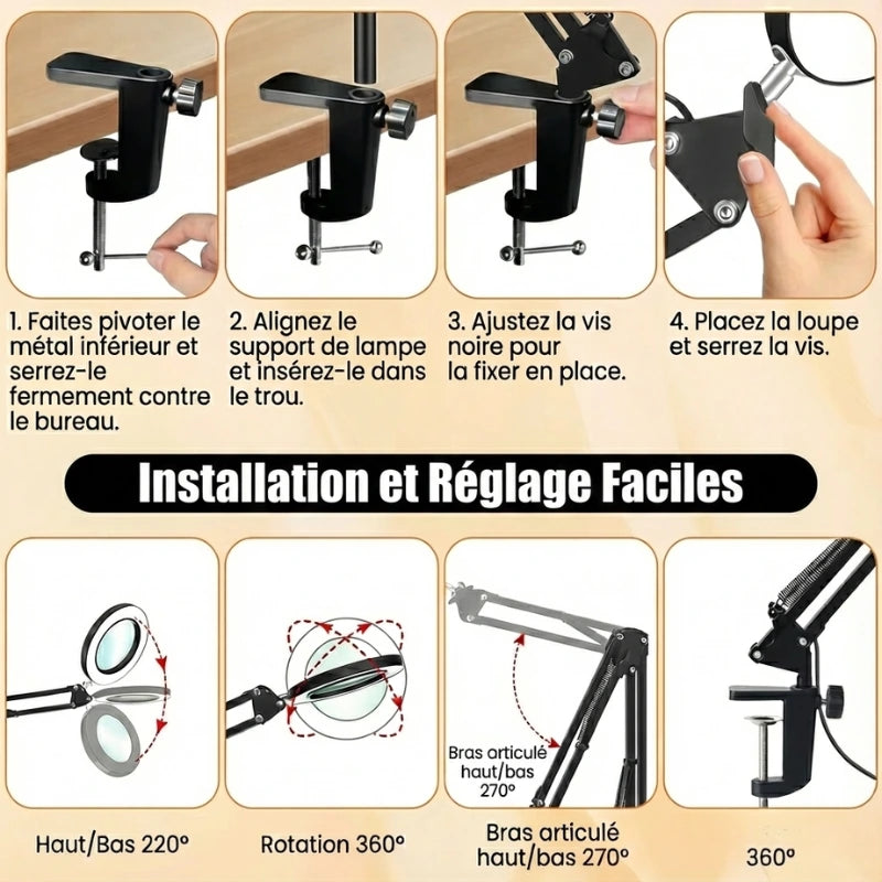 Pince de la Lampe de Bureau Loupe LED 10X Pince & Base 2-en-1 