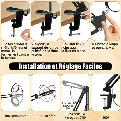 Pince de la Lampe de Bureau Loupe LED 10X Pince & Base 2-en-1 