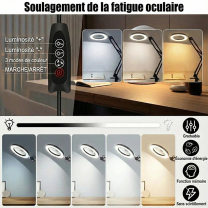 Différentes températures de couleur de la Lampe de Bureau Loupe LED 10X Pince & Base 2-en-1