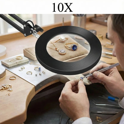 Lampe de Bureau Loupe LED 10X Pince & Base 2-en-1 qui éclaire des bijoux
