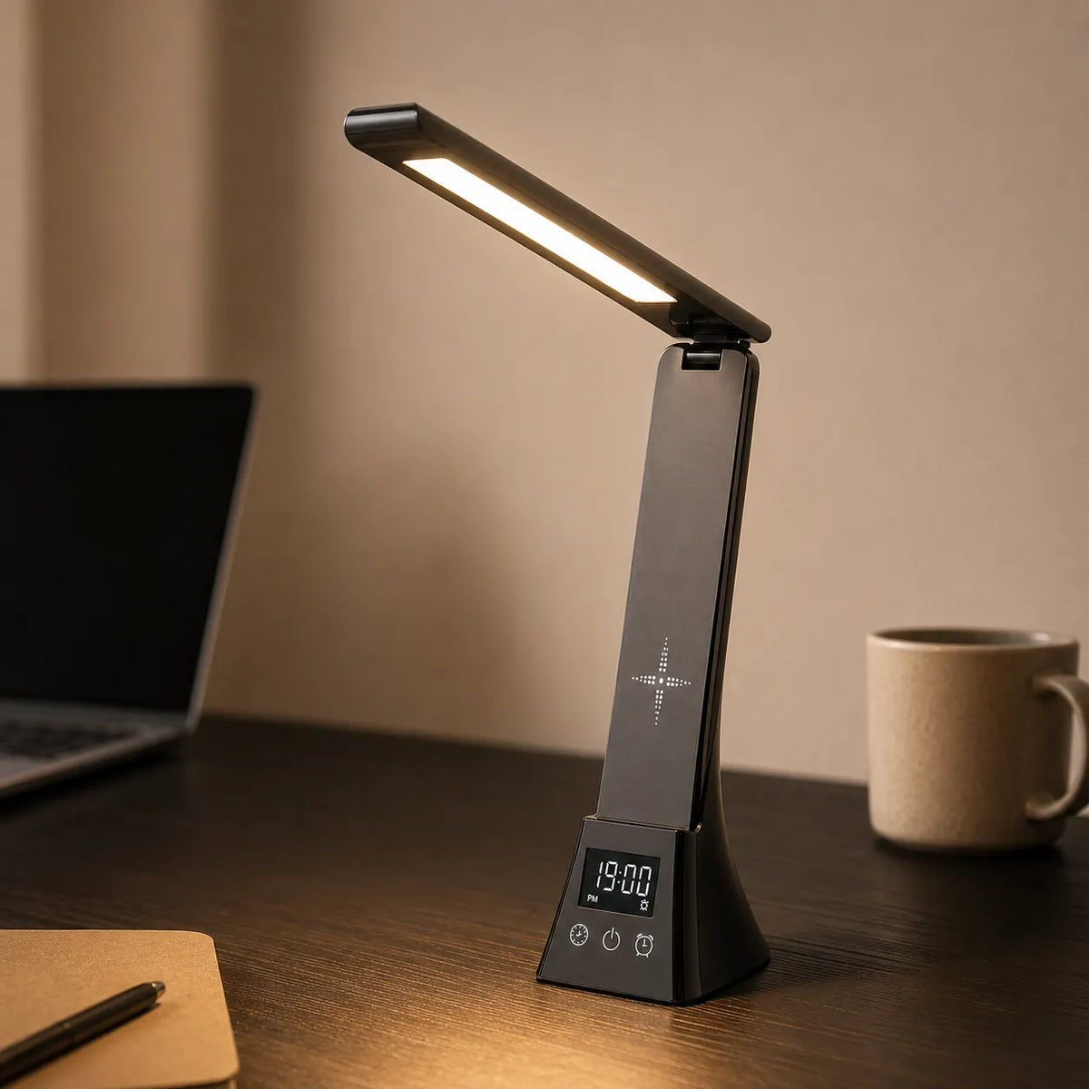 Lampe de bureau design noire avec recharge induction
