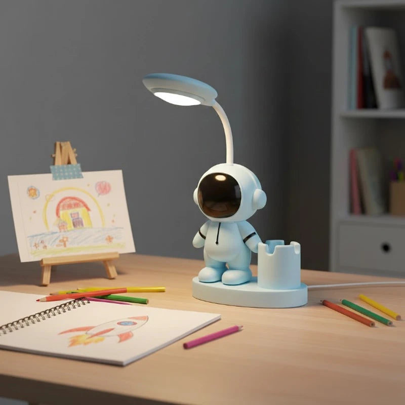 Lampe de Bureau Enfant Astronaute LED bleue posée sur un bureau