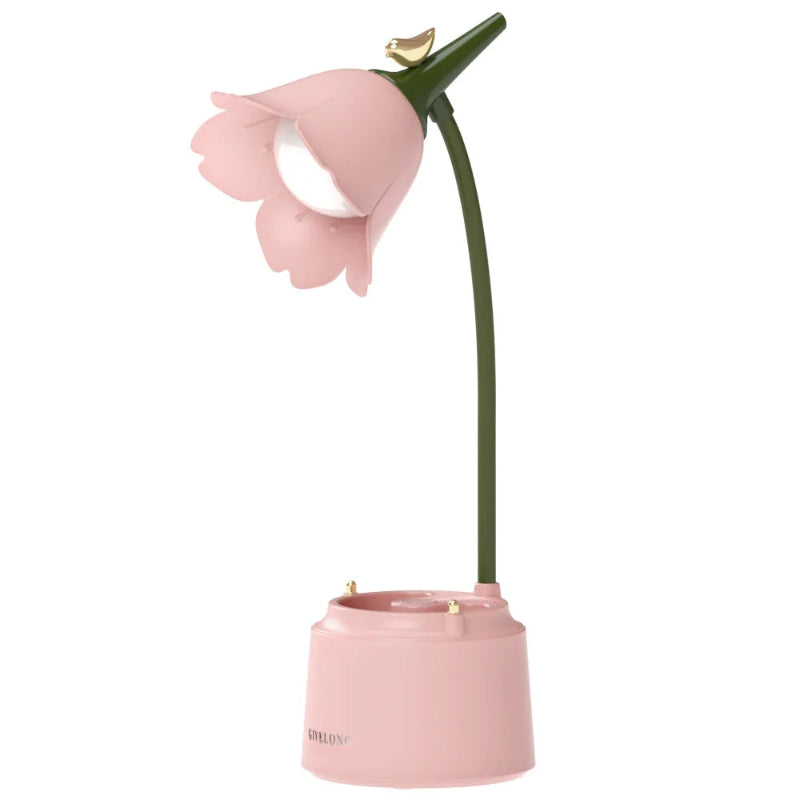 Lampe de Bureau Enfant Fille Fleur Rose LED sur fond blanc