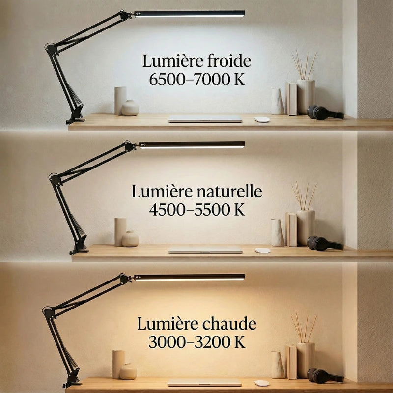 Lampe de Bureau LED 10W Articulée à Pince