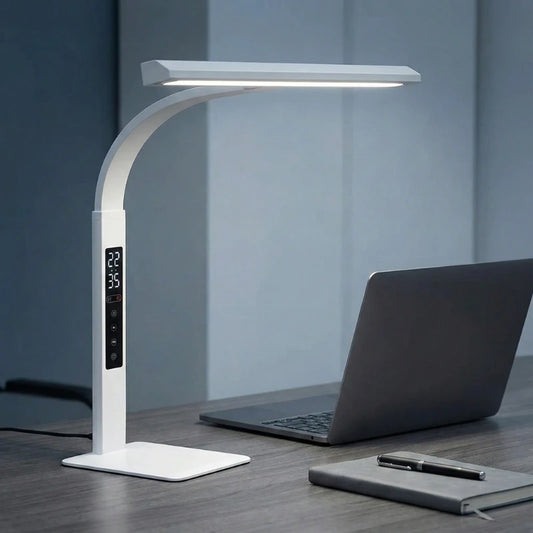 Lampe de Bureau LED 12W avec Minuteur  sur un bureau grisfoncé