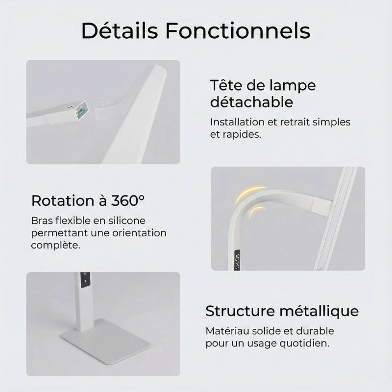 Détails fonctionnels de la Lampe de Bureau LED 12W avec Minuteur 
