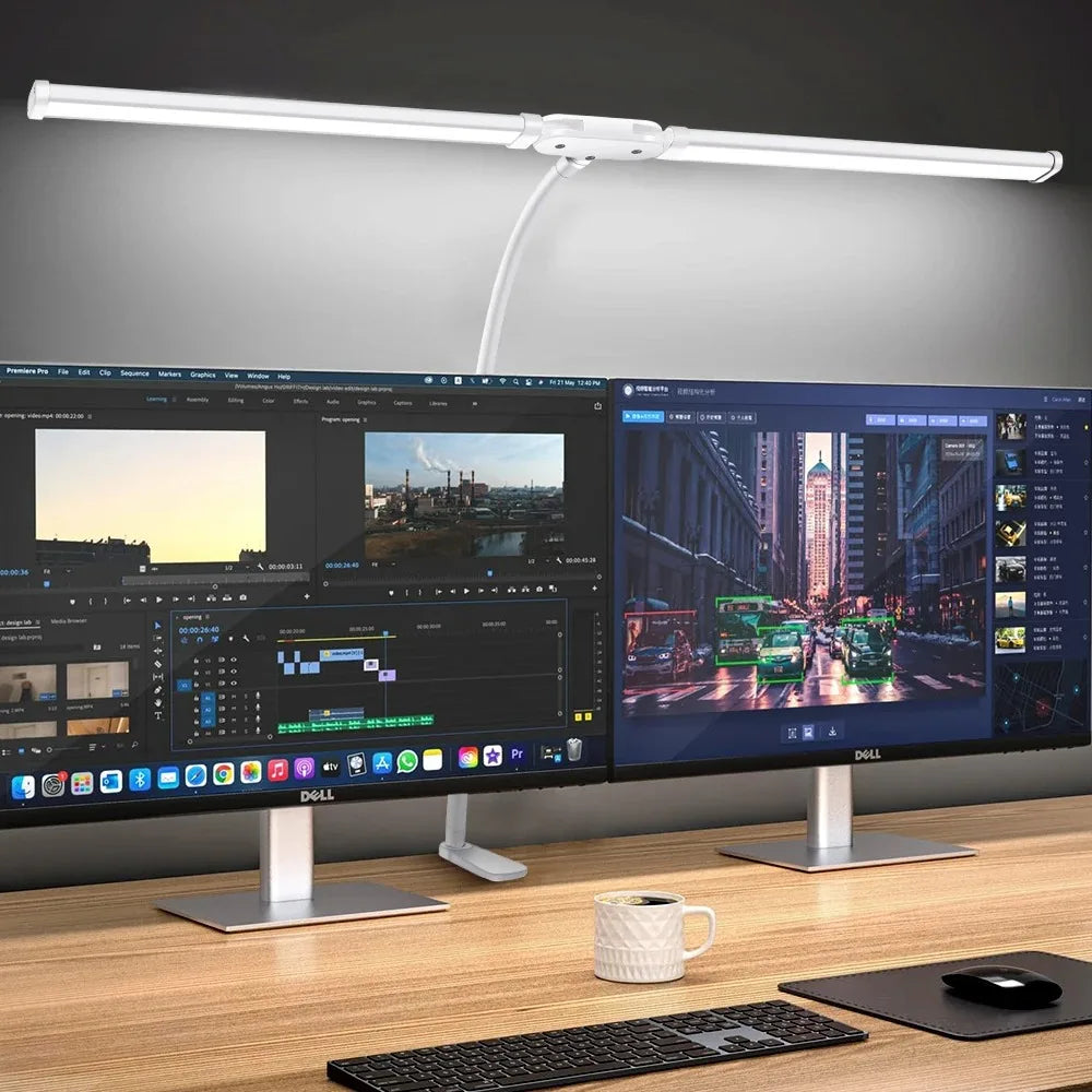 Lampe de Bureau LED à Pince à Double Tête en blanc